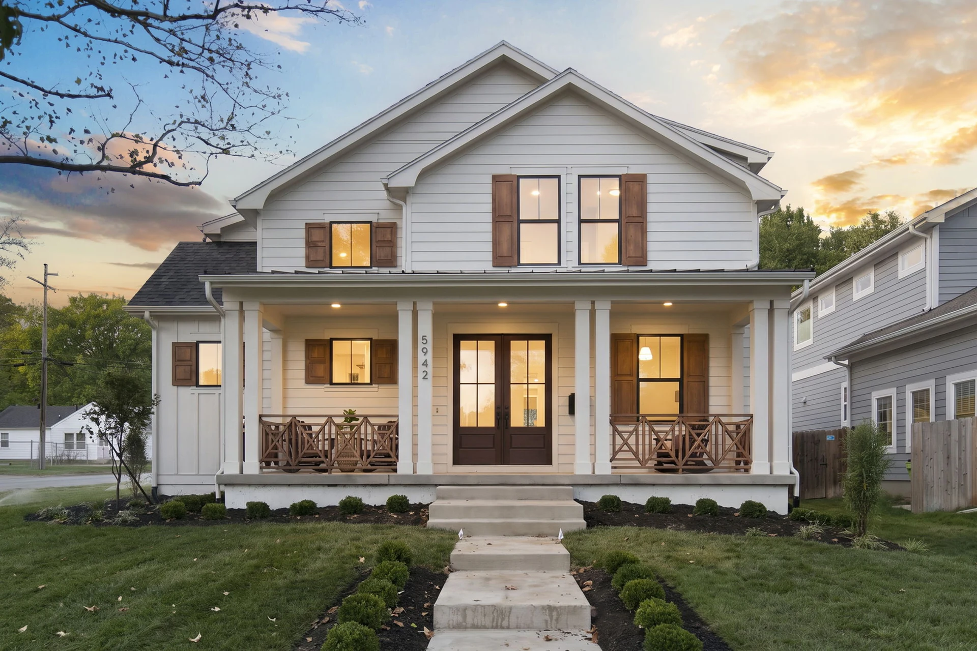Front exterior at twilight at 5942 Alhambra St